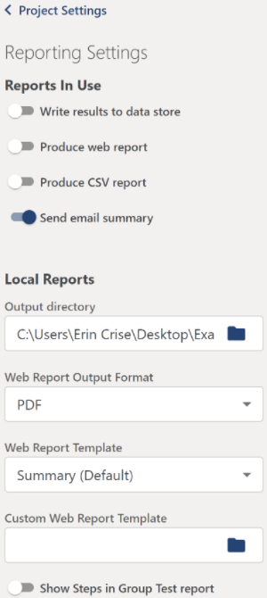 Reporting Settings