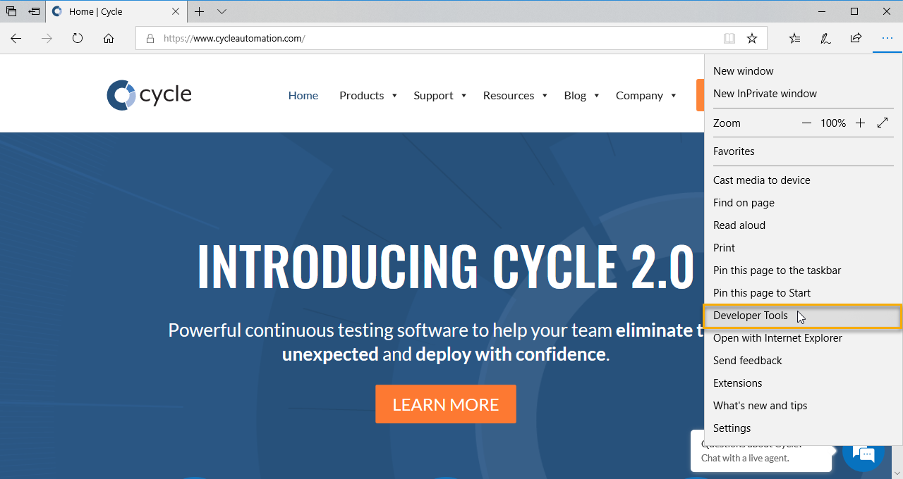 Web inspector in Edge