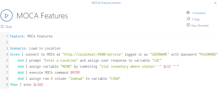 Using variables with MOCA commands