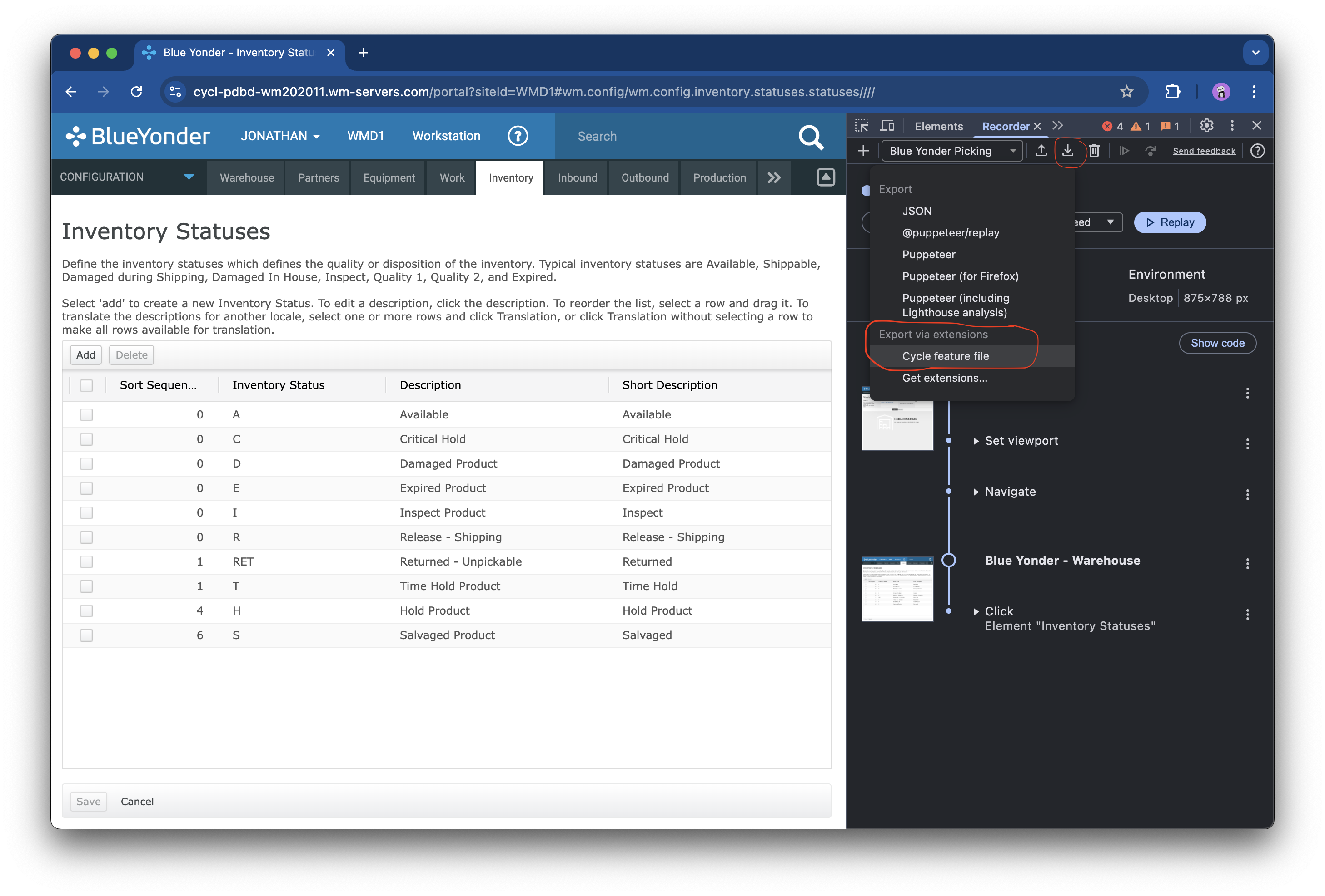 Export CycleScript feature file