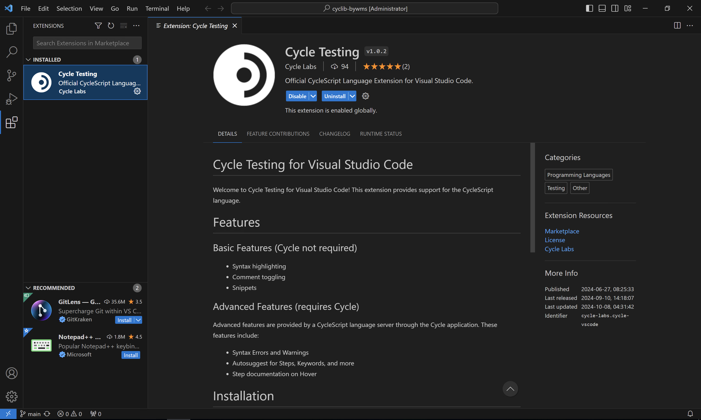 Cycle Testing Extension