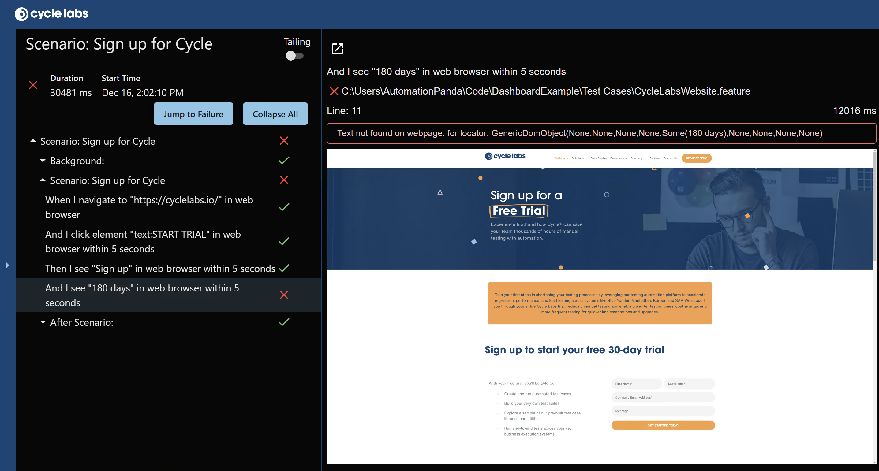 Report Dashboard Test Results