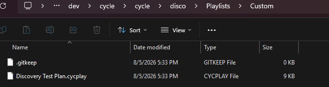 Discovery Test Plan.cycplay in the project's Playlists/Custom folder