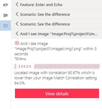 Unsuccessful test error detail