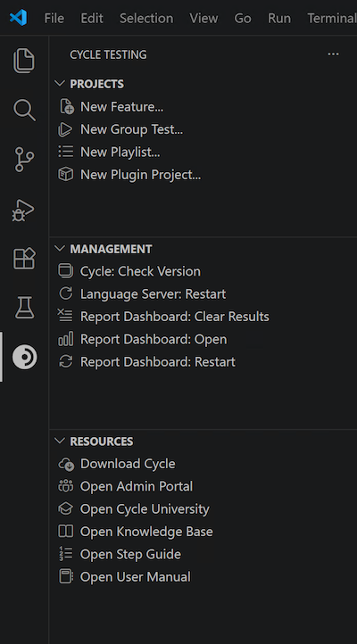 Cycle Testing Activity Bar