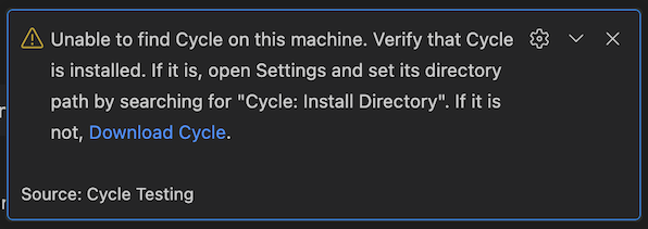 Cycle Not Found Toast Notification