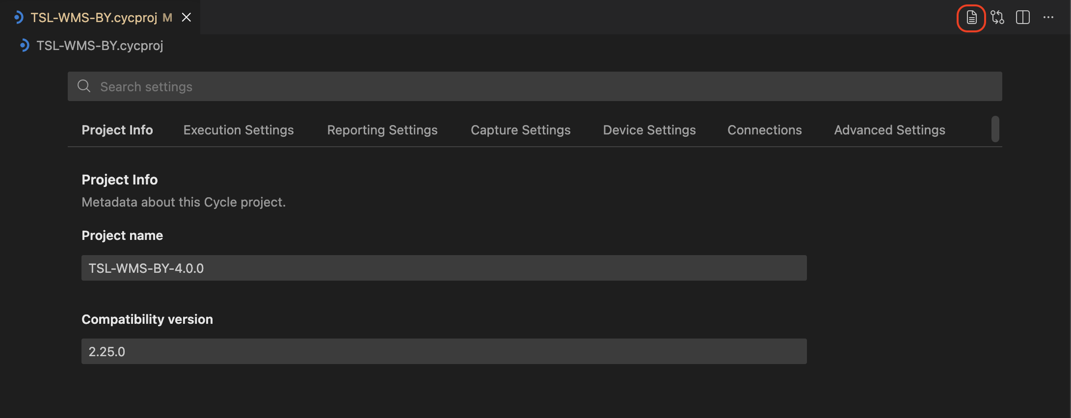 Project Settings Switch to Text Editor