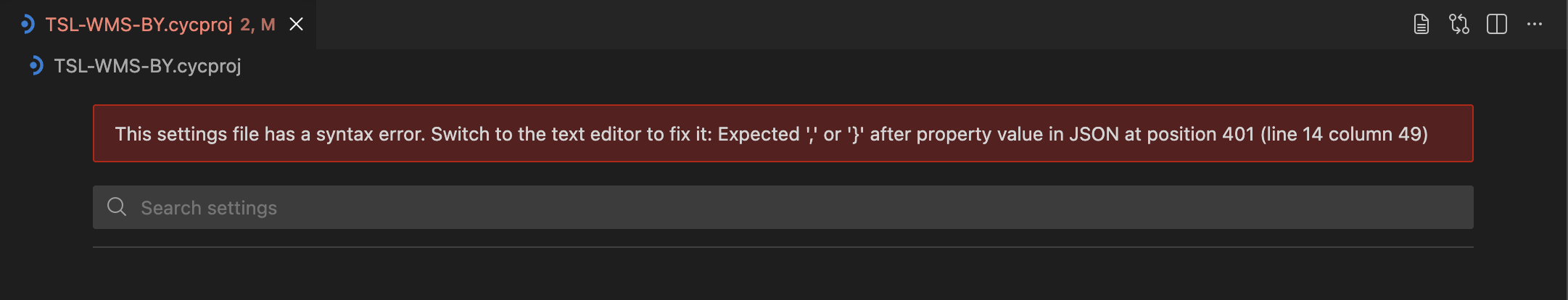 Project Settings Syntax Error