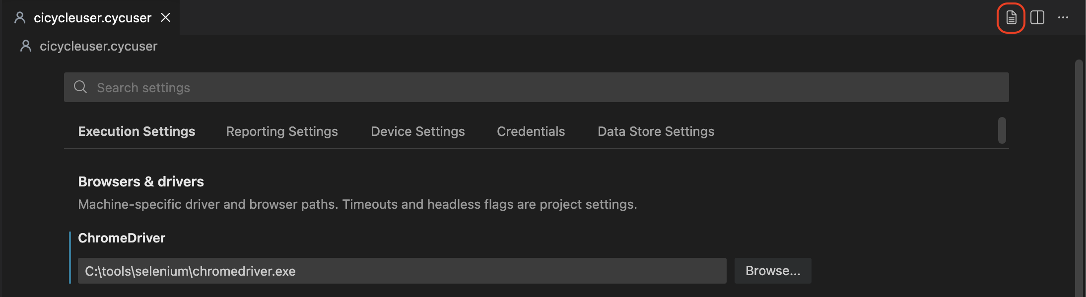 User Settings Switch to Text Editor
