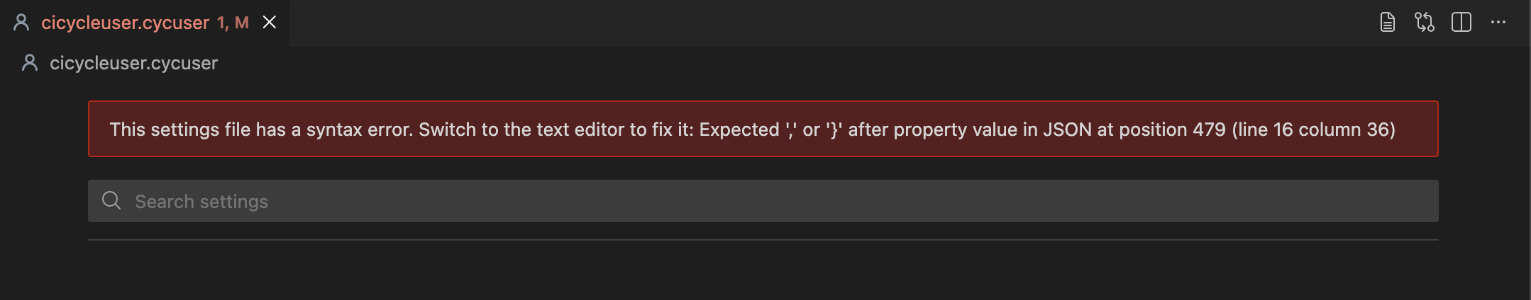 User Settings Syntax Error