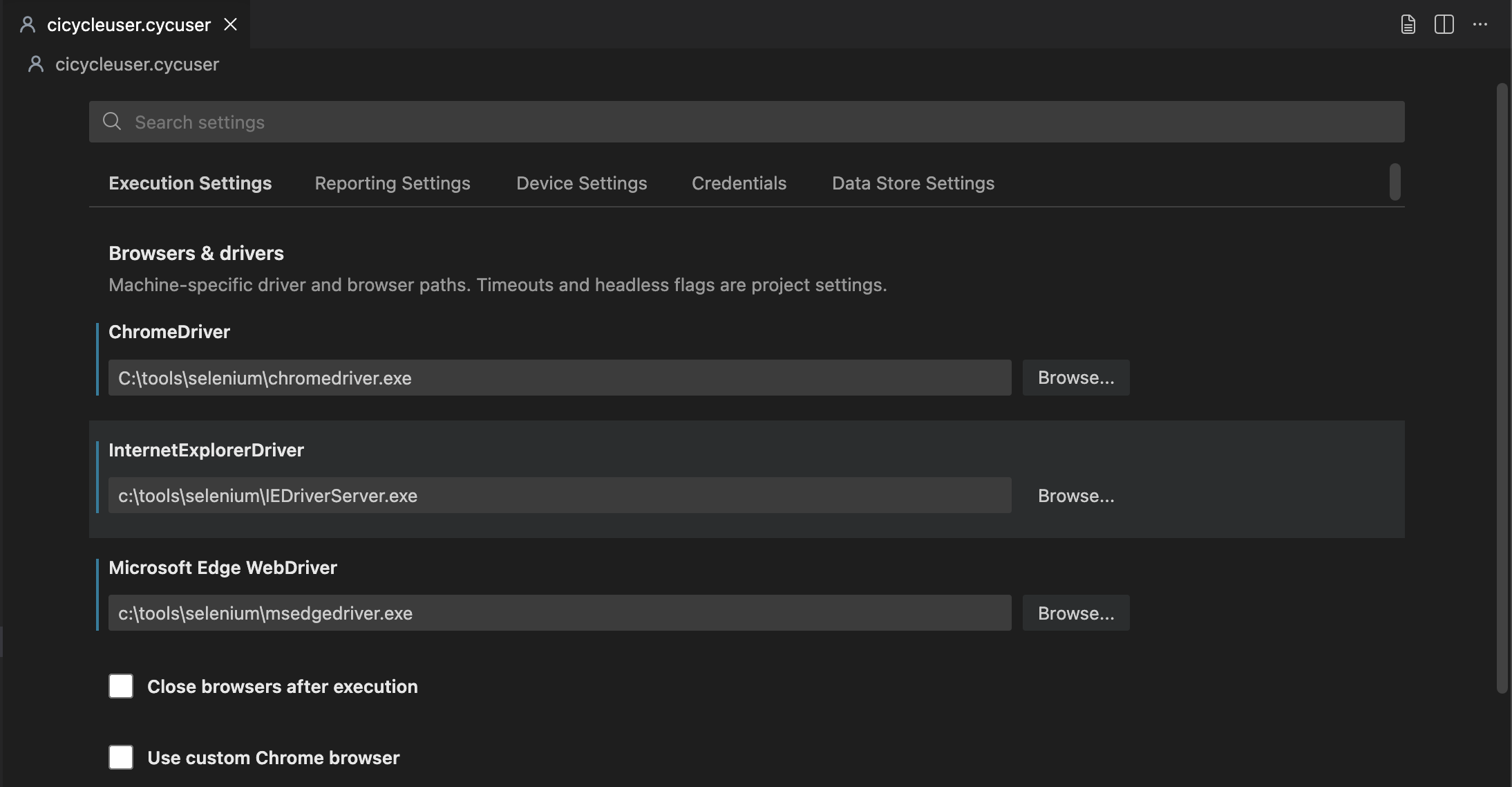 User Settings Visual Editor