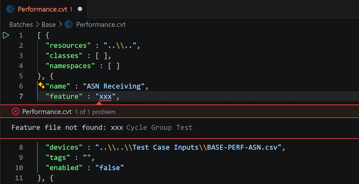 Group test semantic error for a missing feature file