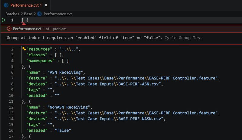 Group test syntax error in the text editor