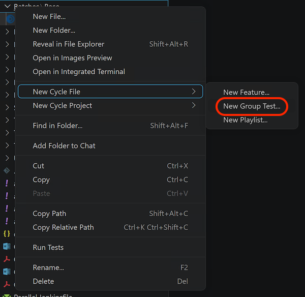 Creating a new group test from the context menu