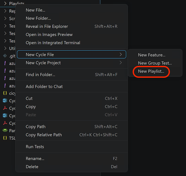 Creating a new playlist from the context menu