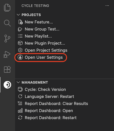 Opening User Settings