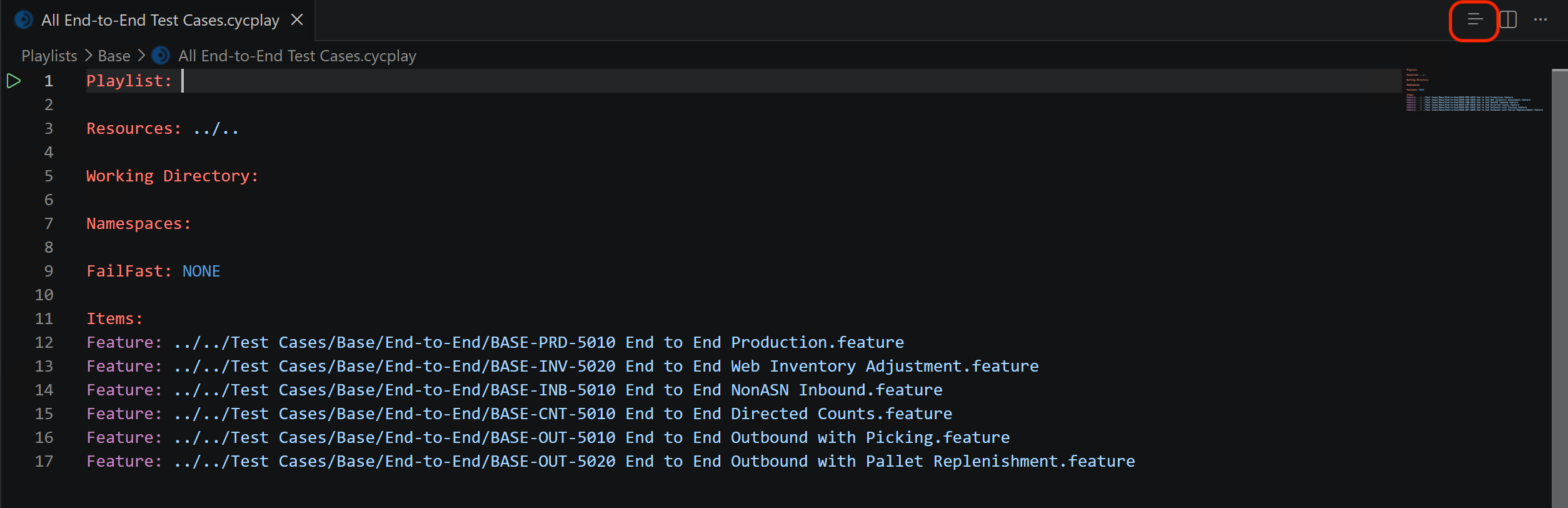 Open Playlist Editor button in the text editor title bar