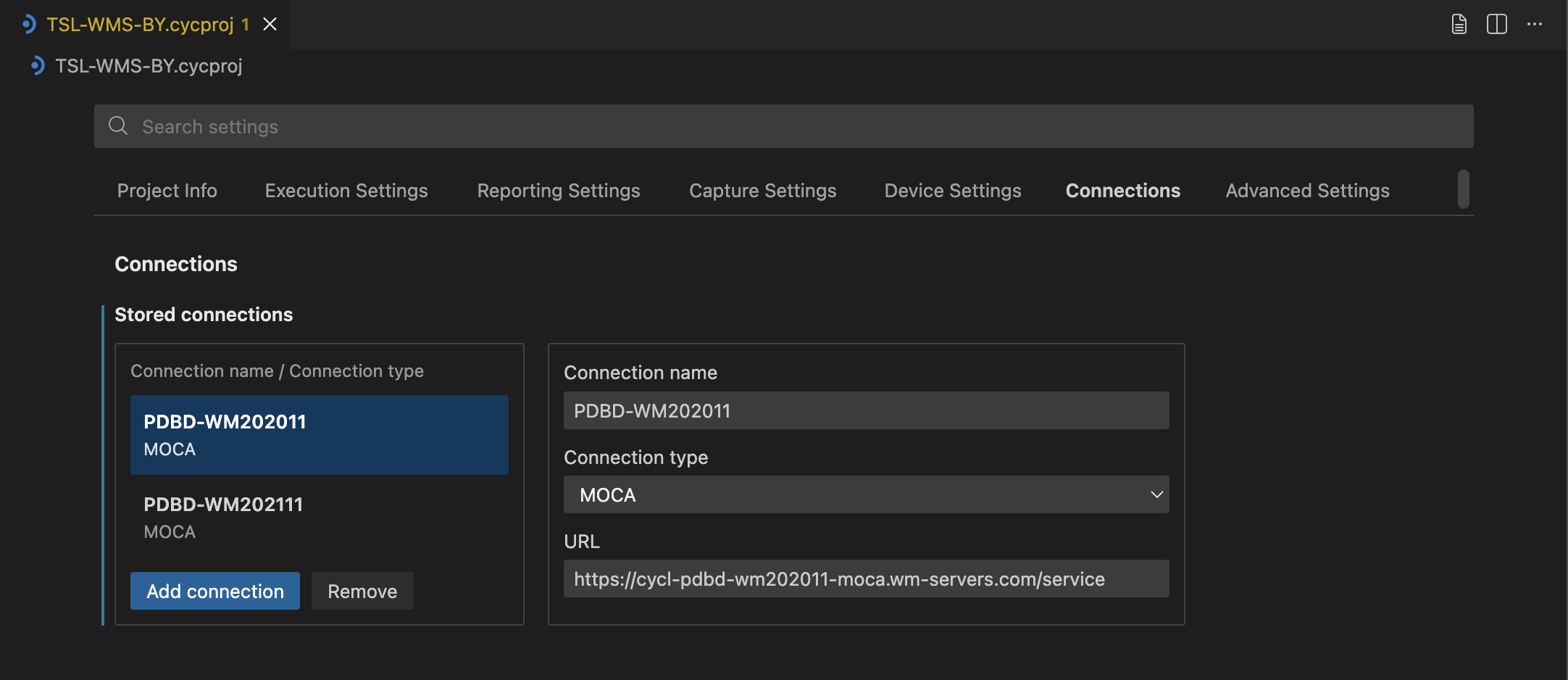 Project Settings Connections