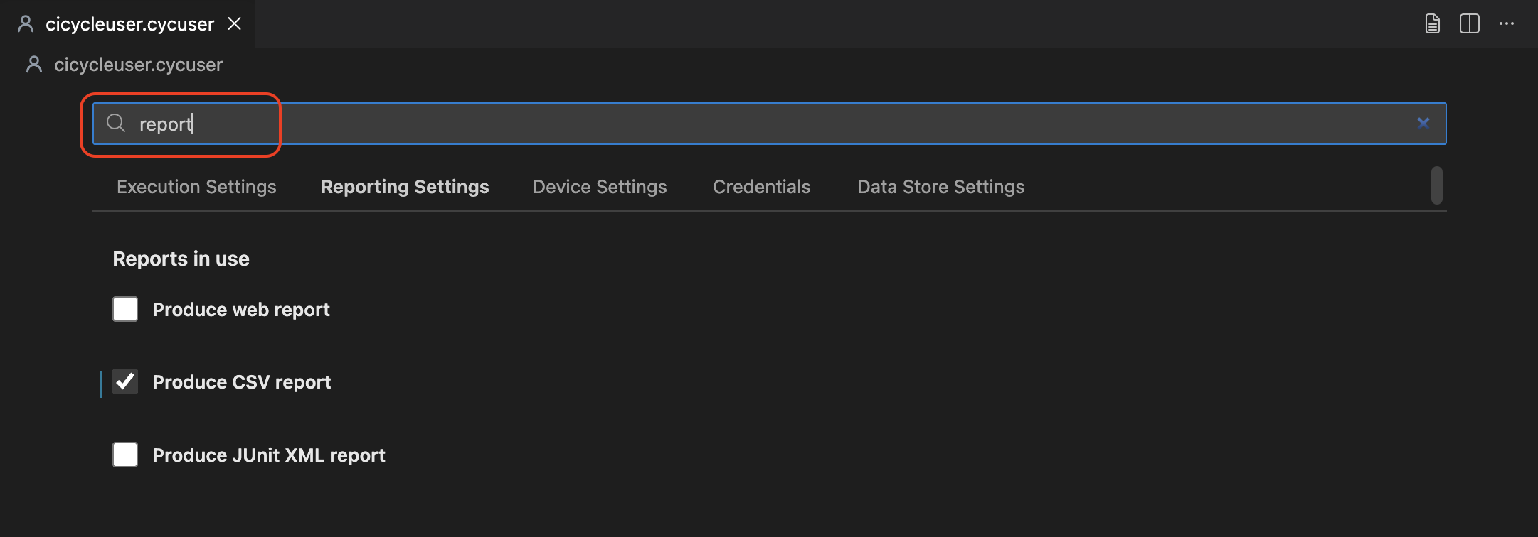 User Settings Search