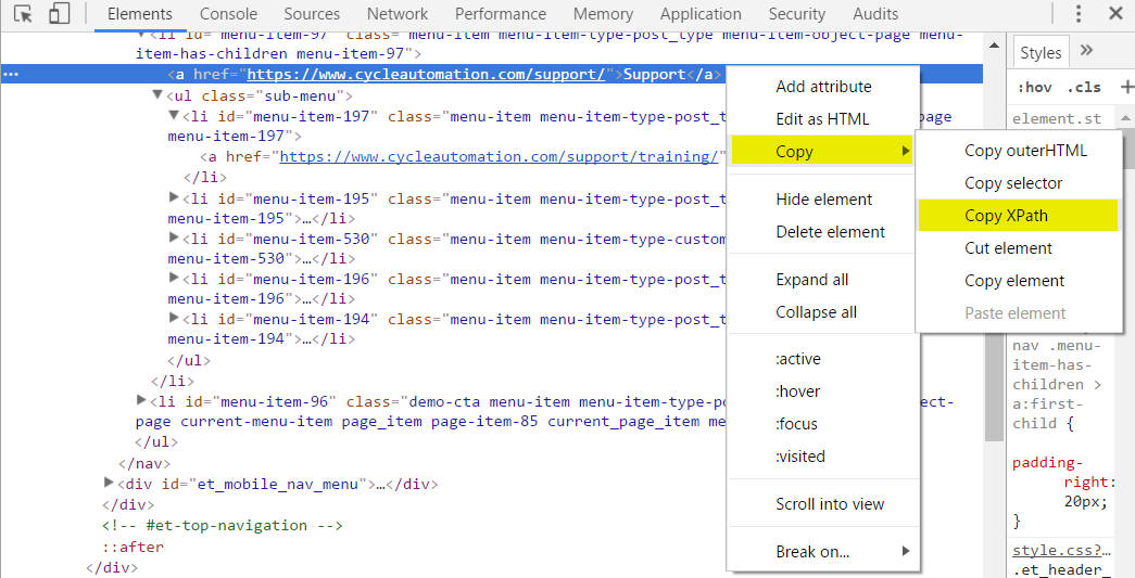 Copying an xPath