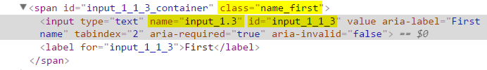 HTML containing className, name, and id