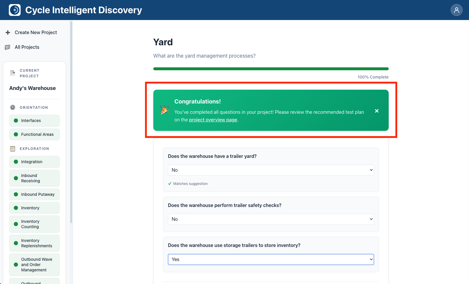 100% completion message or notification showing that the test plan is now available