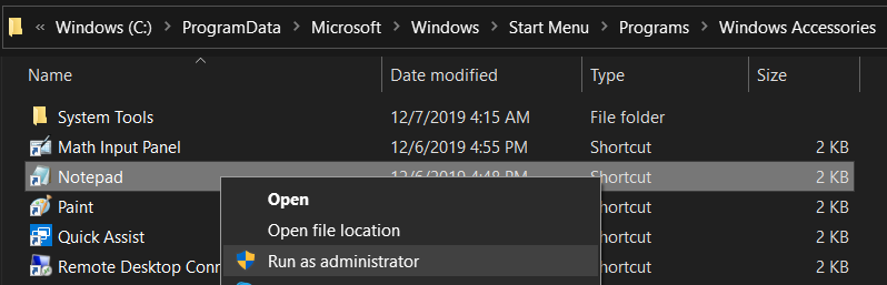 Run Notepad as Administrator