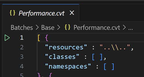 Run a test from the batch editor tab
