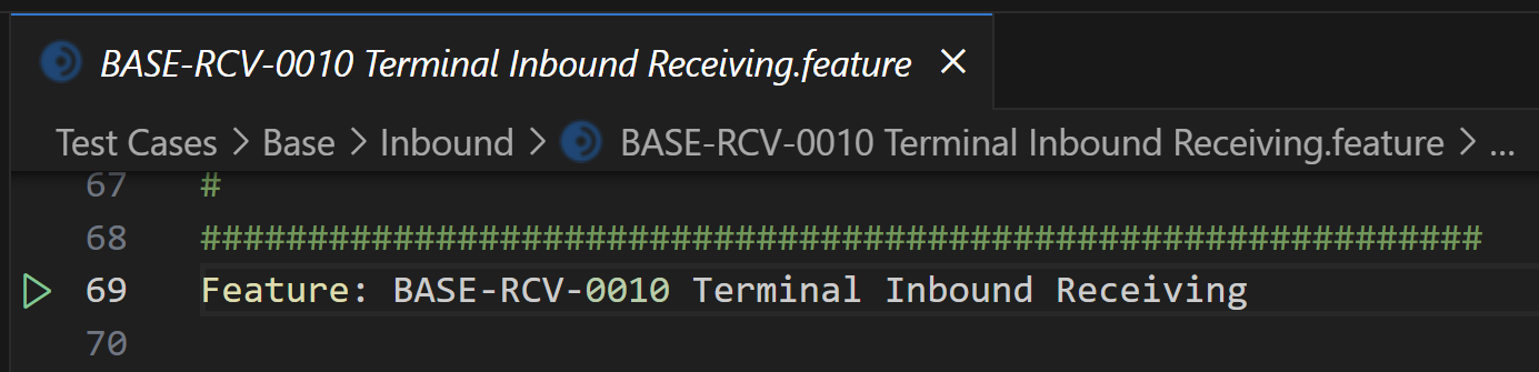 Run a test from the feature editor tab