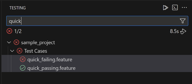 Filtering tests in the Test Explorer