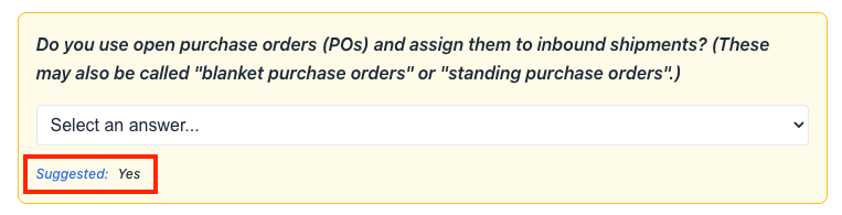 A question showing a suggested answer, with visual indication that it is a suggestion